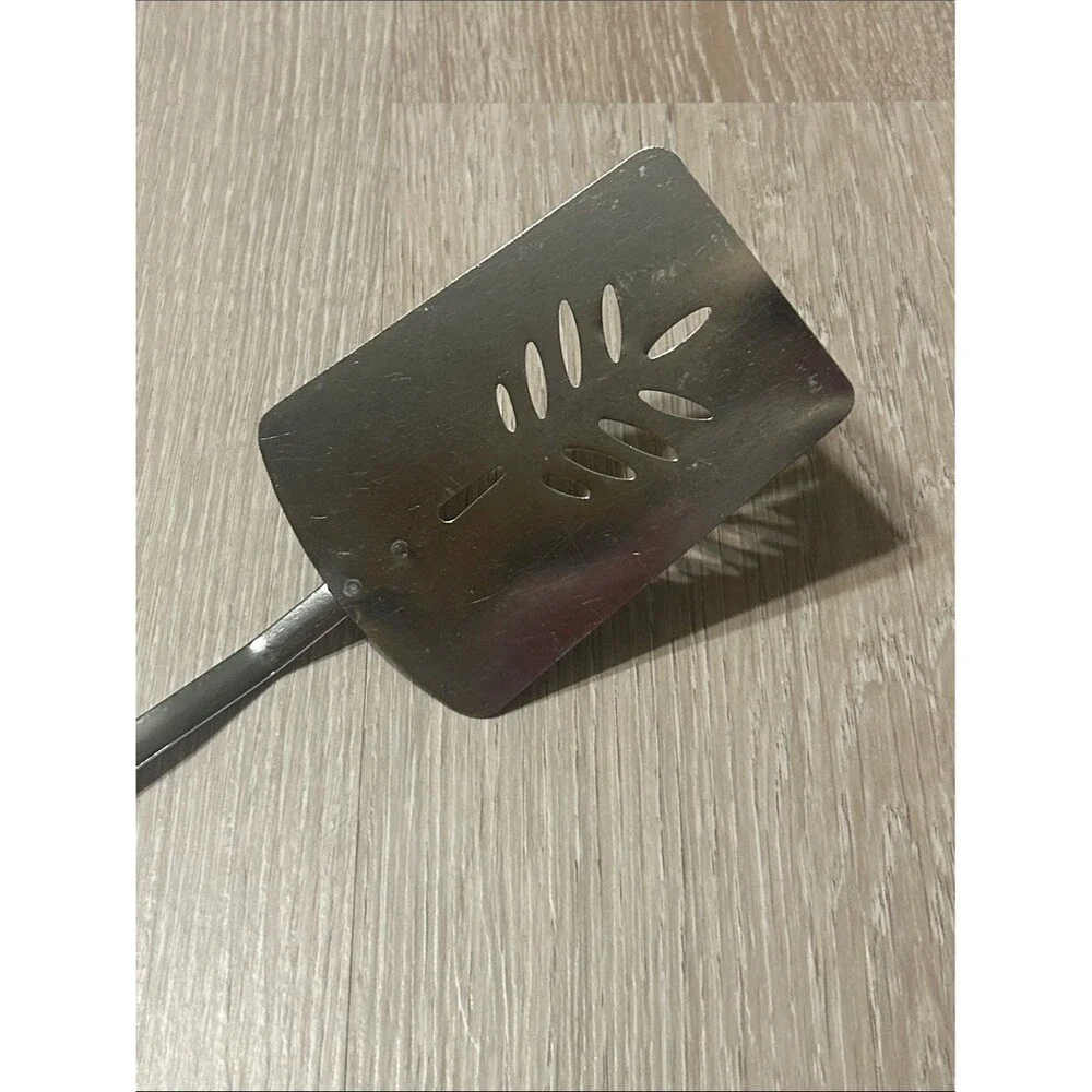 Vintage Vegetable Floral White Plastic Handle Metal Slotted Turner Spatula